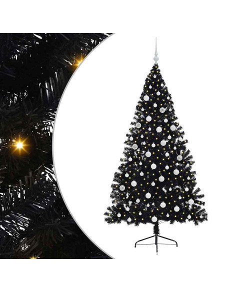 Albero di Natale artificiale con luci integrate Nero 180 cm PVC