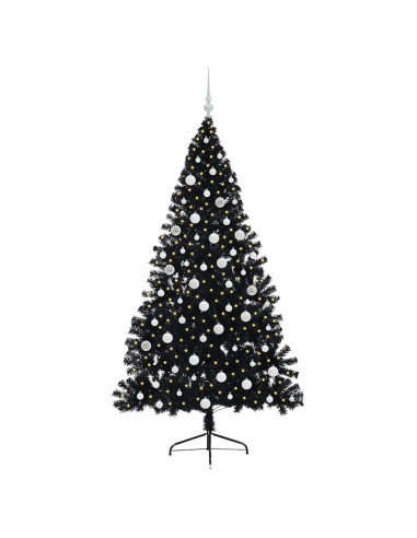 Albero di Natale artificiale con luci integrate Nero 180 cm PVC