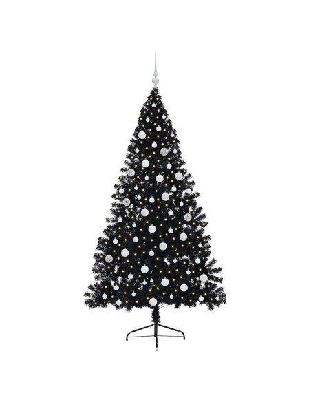 Albero di Natale artificiale con luci integrate Nero 180 cm PVC