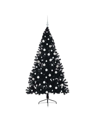 Albero di Natale artificiale con luci integrate Nero 180 cm PVC