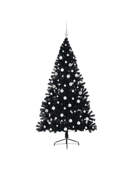 Albero di Natale artificiale con luci integrate Nero 180 cm PVC
