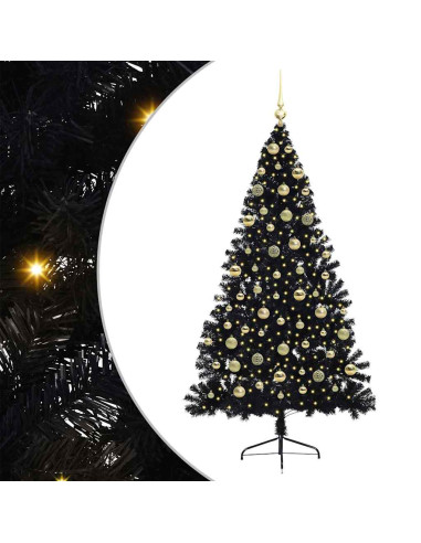 Albero di Natale artificiale con luci integrate Nero 180 cm PVC