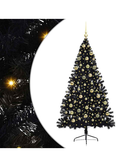 Albero di Natale artificiale con luci integrate Nero 180 cm PVC