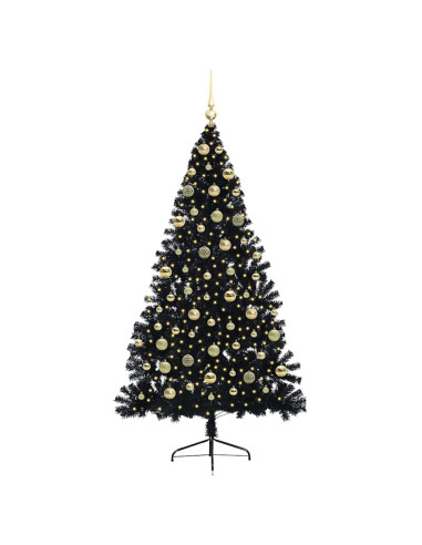 Albero di Natale artificiale con luci integrate Nero 180 cm PVC