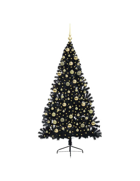 Albero di Natale artificiale con luci integrate Nero 180 cm PVC