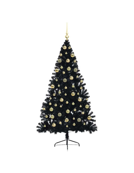Albero di Natale artificiale con luci integrate Nero 180 cm PVC