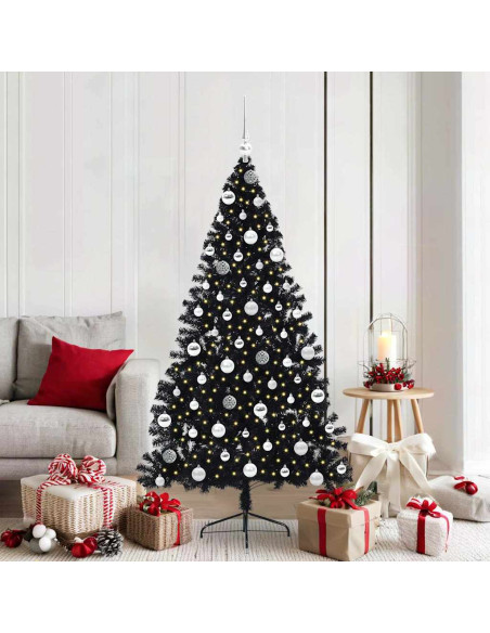 Albero di Natale artificiale con luci integrate Nero 180 cm PVC