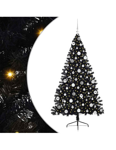 Albero di Natale artificiale con luci integrate Nero 180 cm PVC