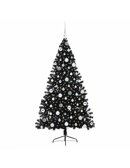Albero di Natale artificiale con luci integrate Nero 180 cm PVC