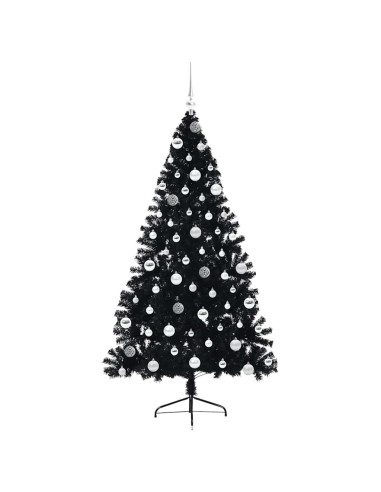 Albero di Natale artificiale con luci integrate Nero 180 cm PVC