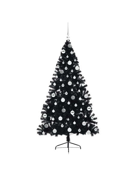 Albero di Natale artificiale con luci integrate Nero 180 cm PVC
