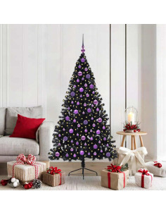 Albero di Natale artificiale con luci integrate Nero 180 cm PVC 2