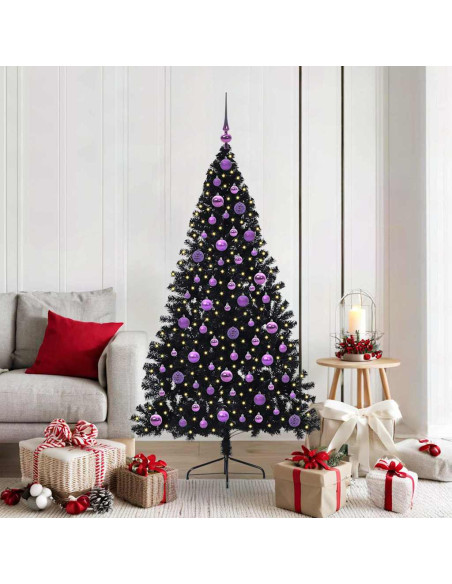Albero di Natale artificiale con luci integrate Nero 180 cm PVC
