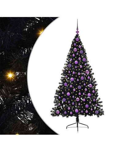 Albero di Natale artificiale con luci integrate Nero 180 cm PVC