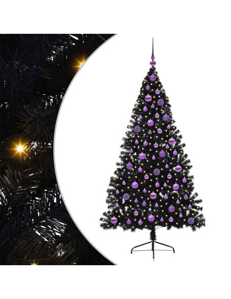 Albero di Natale artificiale con luci integrate Nero 180 cm PVC