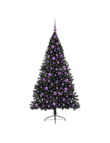 Albero di Natale artificiale con luci integrate Nero 180 cm PVC