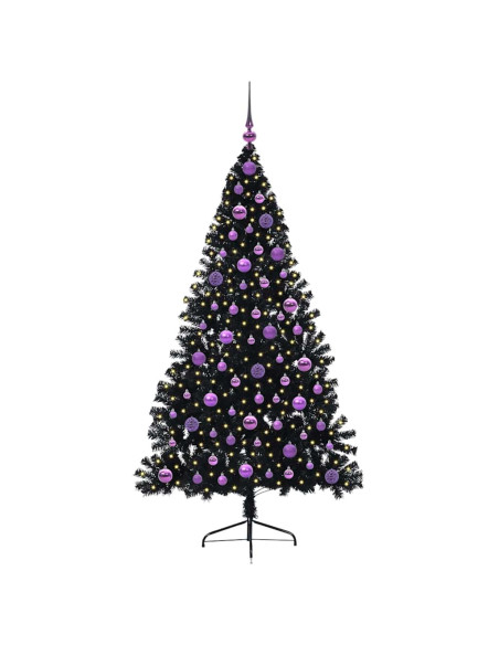 Albero di Natale artificiale con luci integrate Nero 180 cm PVC