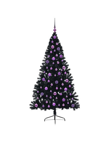 Albero di Natale artificiale con luci integrate Nero 180 cm PVC