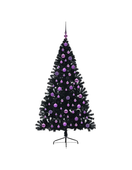 Albero di Natale artificiale con luci integrate Nero 180 cm PVC