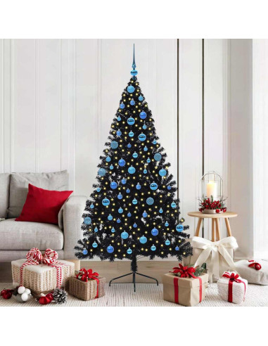 Albero di Natale artificiale con luci integrate Nero 180 cm PVC