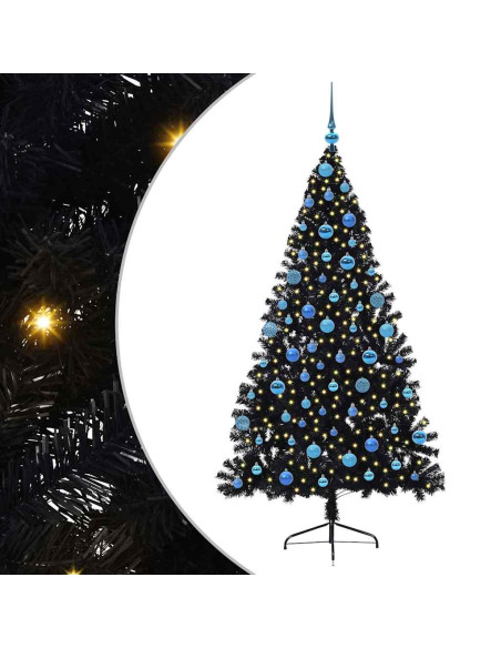 Albero di Natale artificiale con luci integrate Nero 180 cm PVC