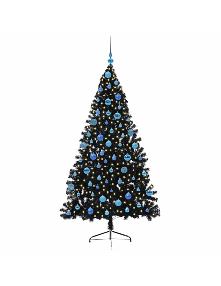 Albero di Natale artificiale con luci integrate Nero 180 cm PVC