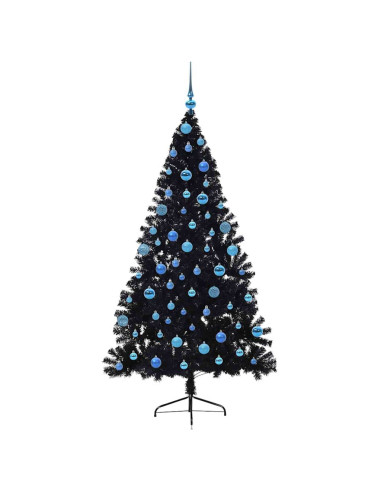 Albero di Natale artificiale con luci integrate Nero 180 cm PVC