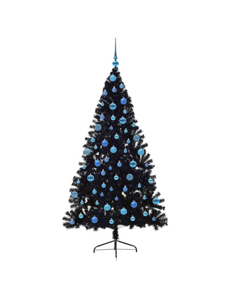 Albero di Natale artificiale con luci integrate Nero 180 cm PVC