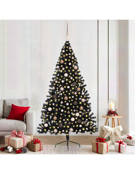 Albero di Natale artificiale con luci integrate Nero 210 cm PVC