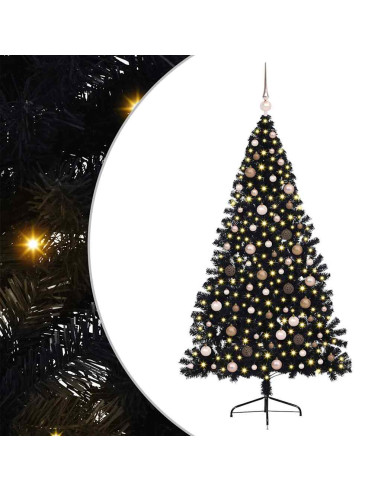 Albero di Natale artificiale con luci integrate Nero 210 cm PVC