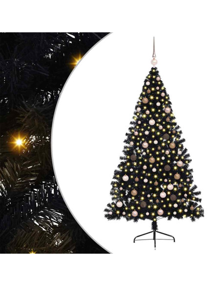 Albero di Natale artificiale con luci integrate Nero 210 cm PVC
