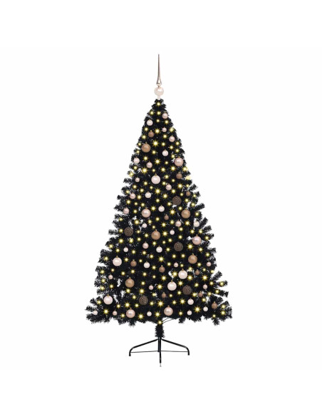 Albero di Natale artificiale con luci integrate Nero 210 cm PVC