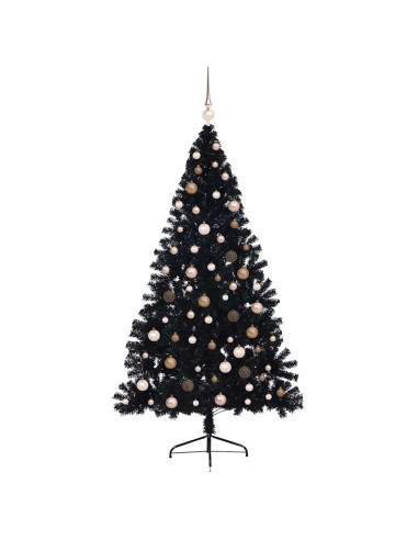 Albero di Natale artificiale con luci integrate Nero 210 cm PVC
