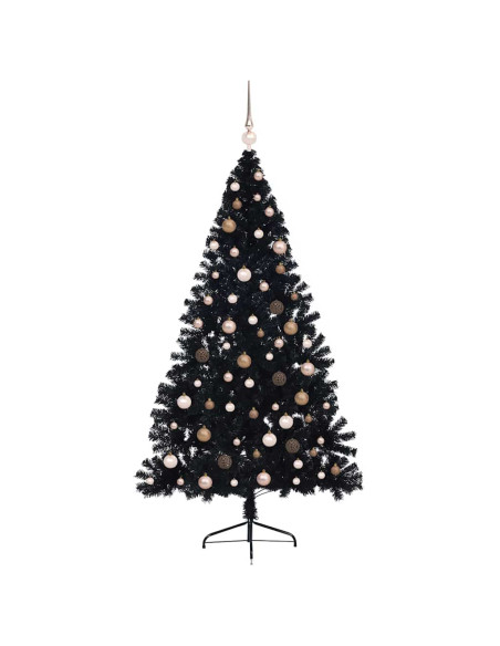 Albero di Natale artificiale con luci integrate Nero 210 cm PVC