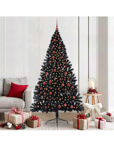 Albero di Natale artificiale con luci integrate Nero 210 cm PVC