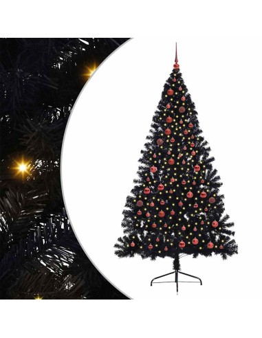 Albero di Natale artificiale con luci integrate Nero 210 cm PVC