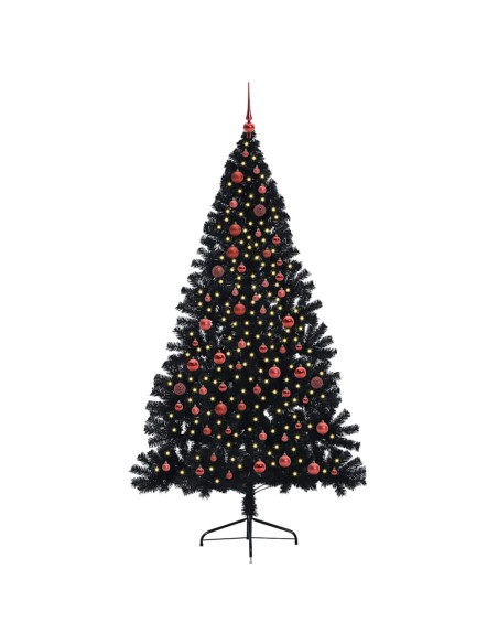 Albero di Natale artificiale con luci integrate Nero 210 cm PVC