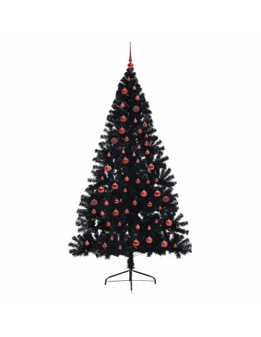 Albero di Natale artificiale con luci integrate Nero 210 cm PVC