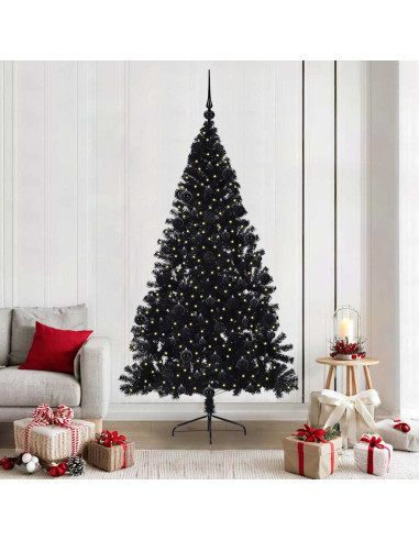 Albero di Natale artificiale con luci integrate Nero 210 cm PVC