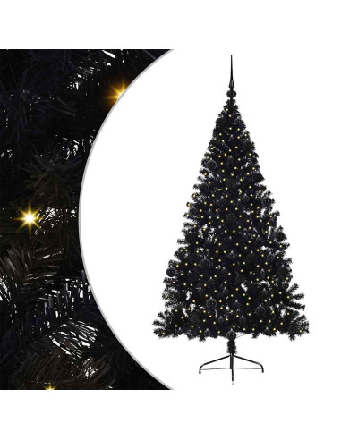 Albero di Natale artificiale con luci integrate Nero 210 cm PVC
