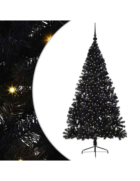 Albero di Natale artificiale con luci integrate Nero 210 cm PVC
