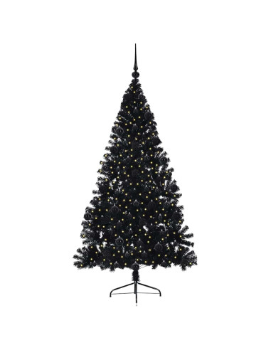Albero di Natale artificiale con luci integrate Nero 210 cm PVC