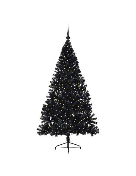 Albero di Natale artificiale con luci integrate Nero 210 cm PVC