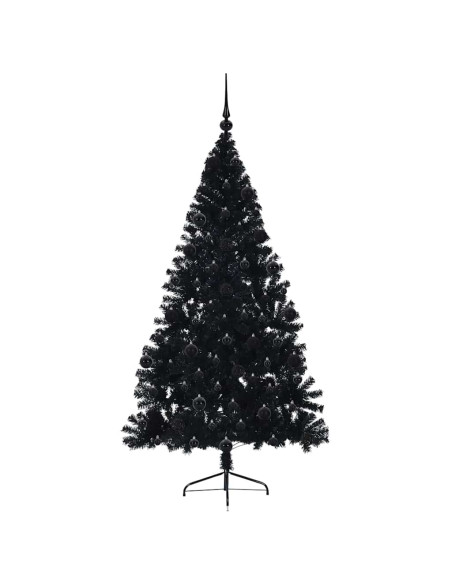 Albero di Natale artificiale con luci integrate Nero 210 cm PVC