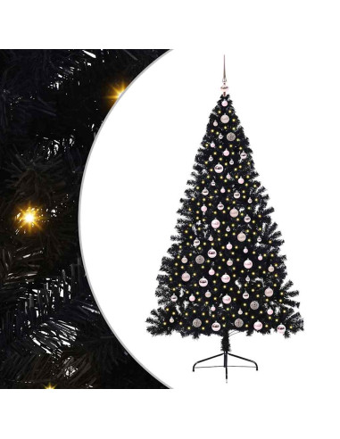 Albero di Natale artificiale con luci integrate Nero 210 cm PVC