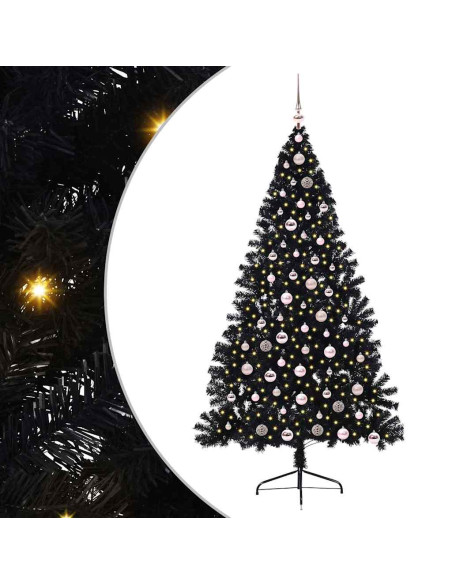 Albero di Natale artificiale con luci integrate Nero 210 cm PVC