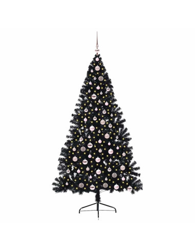 Albero di Natale artificiale con luci integrate Nero 210 cm PVC