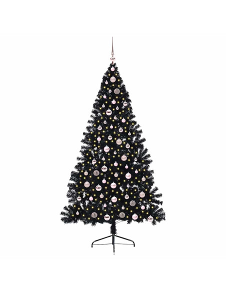 Albero di Natale artificiale con luci integrate Nero 210 cm PVC