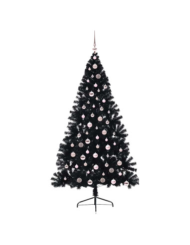 Albero di Natale artificiale con luci integrate Nero 210 cm PVC