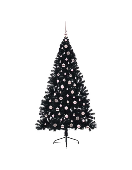 Albero di Natale artificiale con luci integrate Nero 210 cm PVC